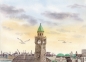 Preview: Postkarte DIN-A6 Aquarell Maritim Kunst Druck Kunstdruck Landungsbrücken Hamburg - HH6
